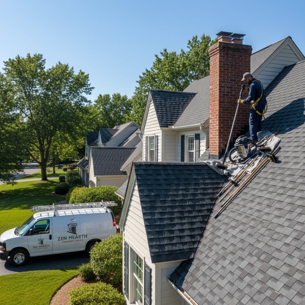 Zen Hearth Chimney Sweep team working on chimney